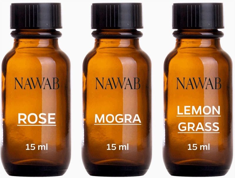 NAWAB essential aroma Diffuser oil(Mogra.Lemongrass,Rose-15ml each) Aroma Oil