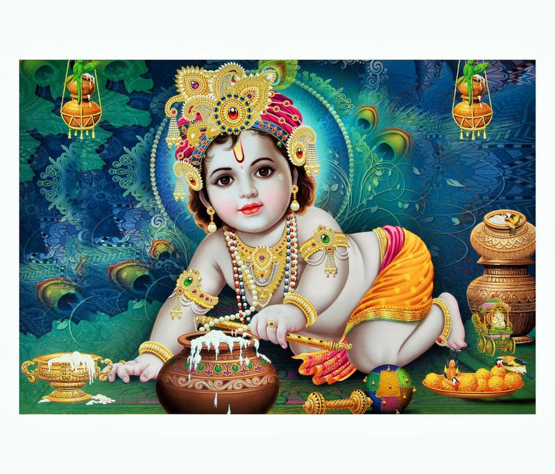 Majestic Bal Krishna Texture Art Painting Print Photo Without Frame (20 X 28 Inches) Multicolor Fine Art Print  (20 inch X 28 inch, Rolled Over Hard Caedboard Pipe)