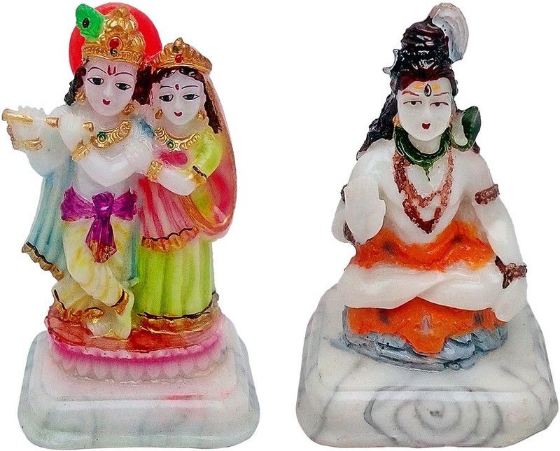 ART N HUB Combo Of 2 Idol Lord Radha Krishna & God Shiva Home Décor Statue Decorative Showpiece - 9 cm  (Earthenware, Multicolor)