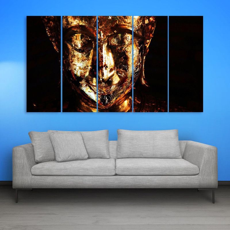 inephos Buddha Beautiful Wall Painting Multiple Frames Digital Reprint 30 inch x 52 inch Painting  (With Frame, Pack of 5)