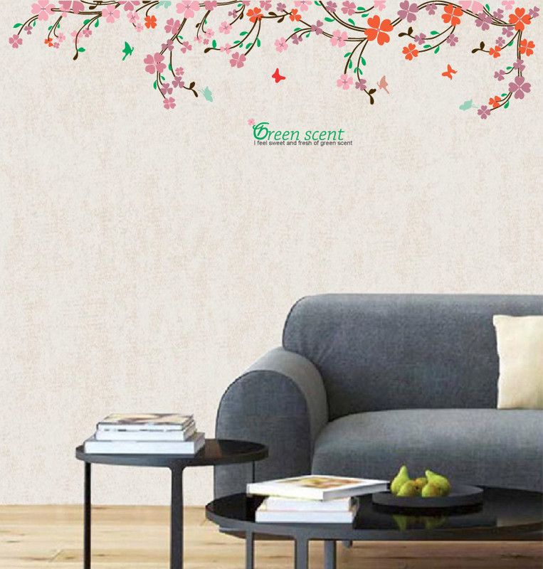 sp decals 33 cm decorative miulticolor leaves branch flowers wall sticker Self Adhesive Sticker  (Pack of 1)