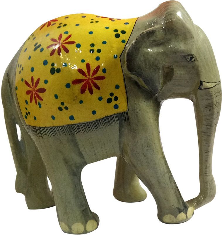 INDIA MEETS INDIA Decorative Elephant Showpiece Decorative Showpiece - 13 cm  (Paper Mache, Grey, Yellow)