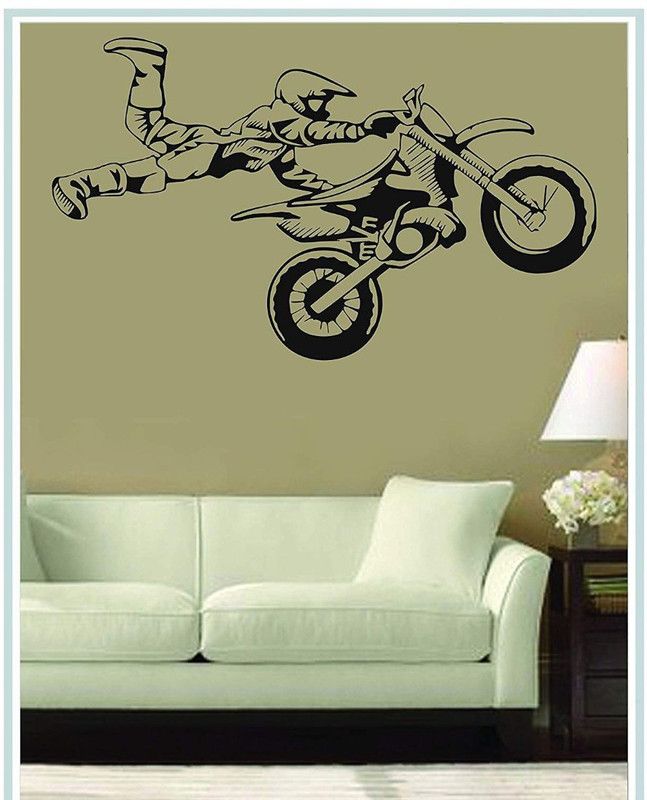 Prime Home Decor 25 cm DreamKraft Gloob Decal Style Stunt Biker Wall Sticker 27X17 inch) Self Adhesive Sticker  (Pack of 1)