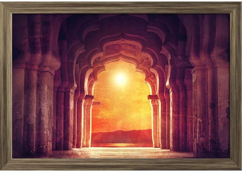 Old Ruined Arch In Ancient Temple Paper Poster Antique Golden Frame | Top Acrylic Glass 13inch x 9inch (33cms x 22.9cms) Paper Print  (10 inch X 13 inch, Framed)