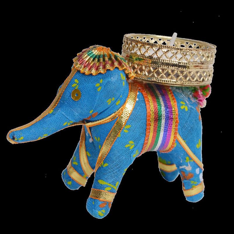Santarms Handcarved Candle Holder Decorative Showpiece - 7.62 cm  (Feather, Blue)