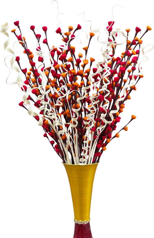 fab n Style Handmade Dry Flower Bunch with filler grass Red, Orange Rose, Holly Berry, Wild Flower, Orchids Artificial Flower  (30 inch, Pack of 1, Flower Bunch)