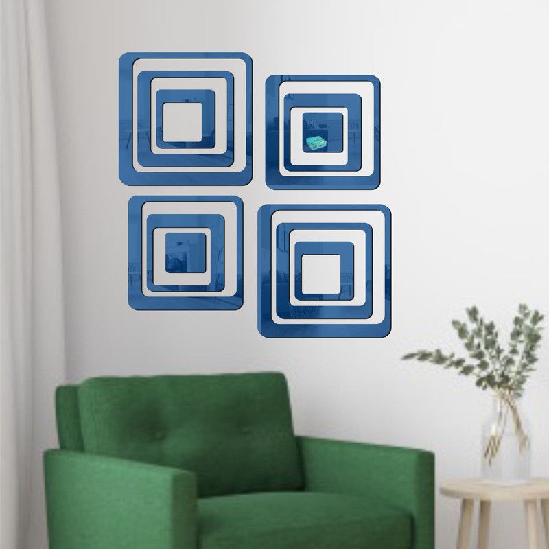 BEST DECOR 12.7 cm 12 Square Blue-1 Self Adhesive Sticker  (Pack of 1)