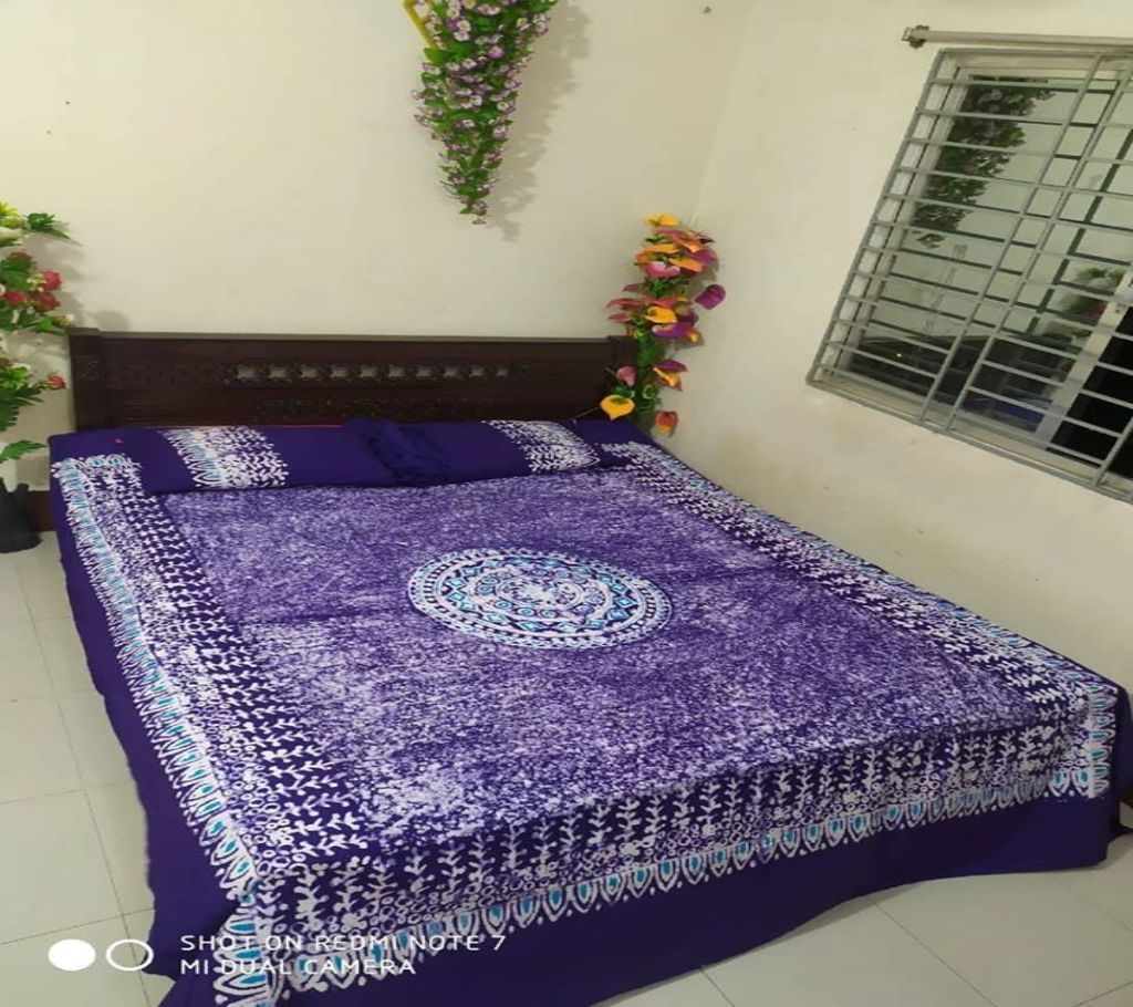 King Size Cotton Multi colors  Block Printed Bed Sheet with Matching 2 Pillow Covers-47