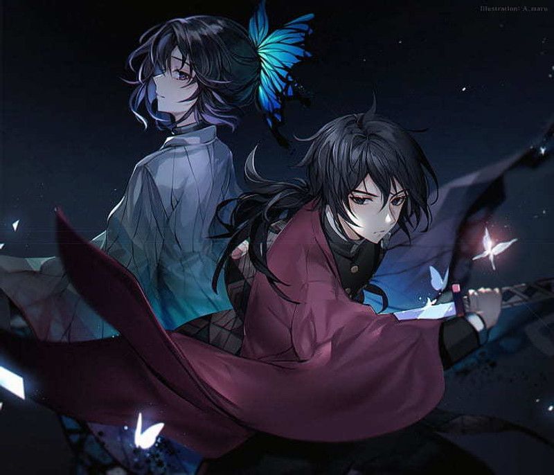 Demon Slayer Kimetsu No Yaiba Giyuu Tomioka Shinobu Kochou Matte Finish Poster Photographic Paper  (12 inch X 18 inch)