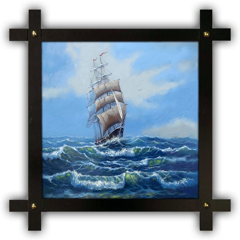 Poster N Frames Cross Wooden Frame Hand-Crafted with photo of Hand Painting Landscape Scenery 18296 Digital Reprint 16.5 inch x 16.5 inch Painting  (With Frame)