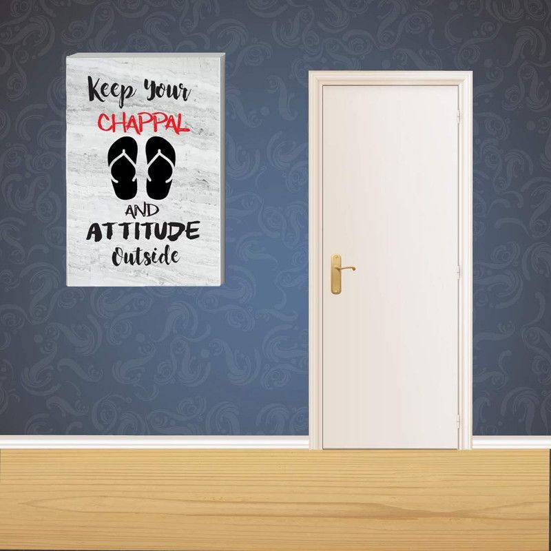 komstec 45.72 cm Keep Your Chappal and Attitude Outside Wall Sunboard Living Room Drawing Self Adhesive Sticker  (Pack of 1)