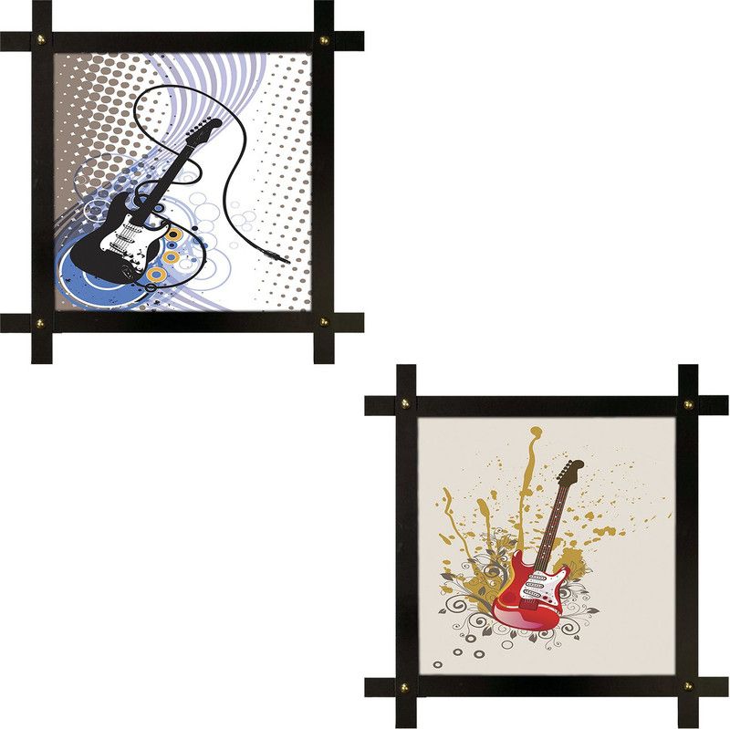 Poster N Frames 2(two) Hand-Crafted Decorative Style Wooden Frame with photo of guitar each Size :16.5X16.5-inch (42x42-cm) Digital Reprint 16.5 inch x 16.5 inch Painting  (With Frame, Pack of 2)
