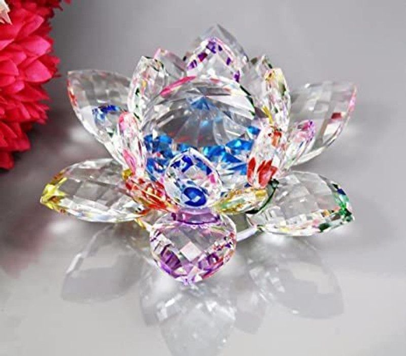 PPJ Lotus Flower Crystal Lotus Decorative Showpiece - 6 cm  (Glass, Multicolor)
