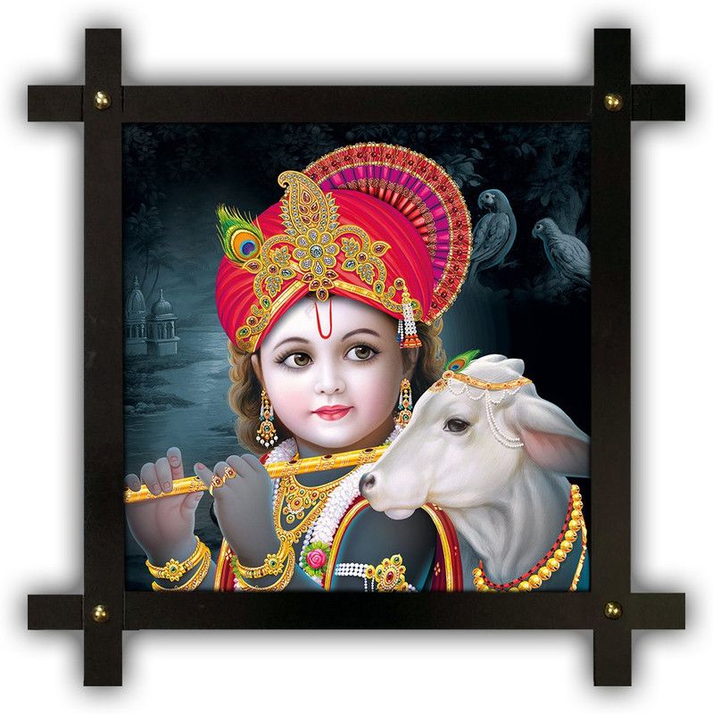 Poster N Frames Cross Wooden Frame Hand-Crafted with photo of Baby Krishna 14626-12x12-corssframe.jpg Digital Reprint 16.5 inch x 16.5 inch Painting  (With Frame)
