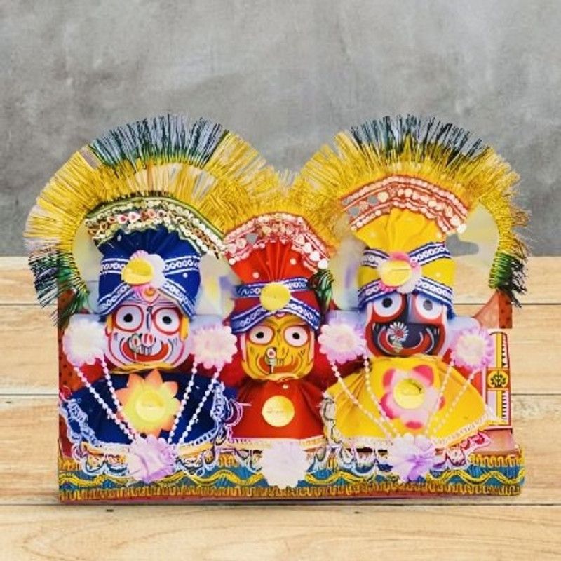 JAGANNATH PURI Jagannath,Balabhadra,Maa Subhadra Idol of With Singara Vesa ,Dress Including Decorative Showpiece - 10 cm  (Plastic, Wood, Multicolor)