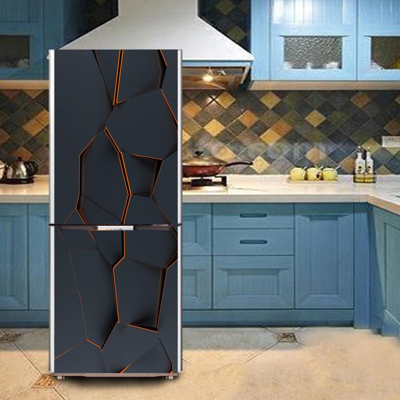 K2A Studio 60 cm Beautiful 3d look black and orange pattern fridge sticker Self Adhesive Sticker  (Pack of 1)