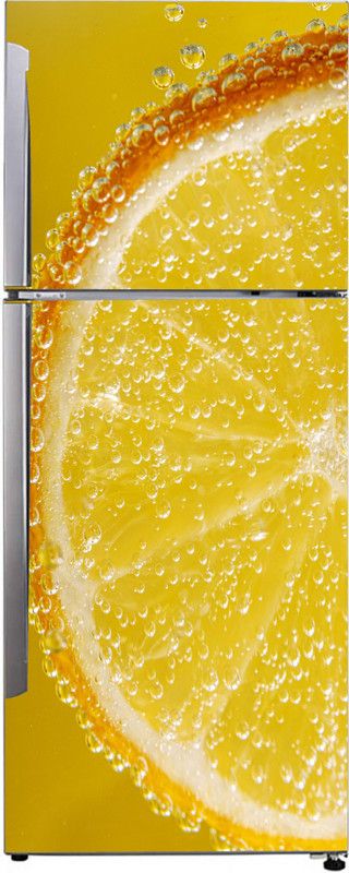 Advait Designs 60 cm Advait Designs fridge sticker of lemon water with yellow colour back ground for kitchen fridge decor (pvc vinyl multicolor) Self Adhesive Sticker  (Pack of 1)
