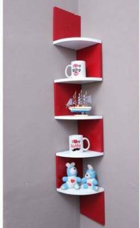 Ayan mart Wooden Wall Shelf  (Number of Shelves - 5, Red, White)