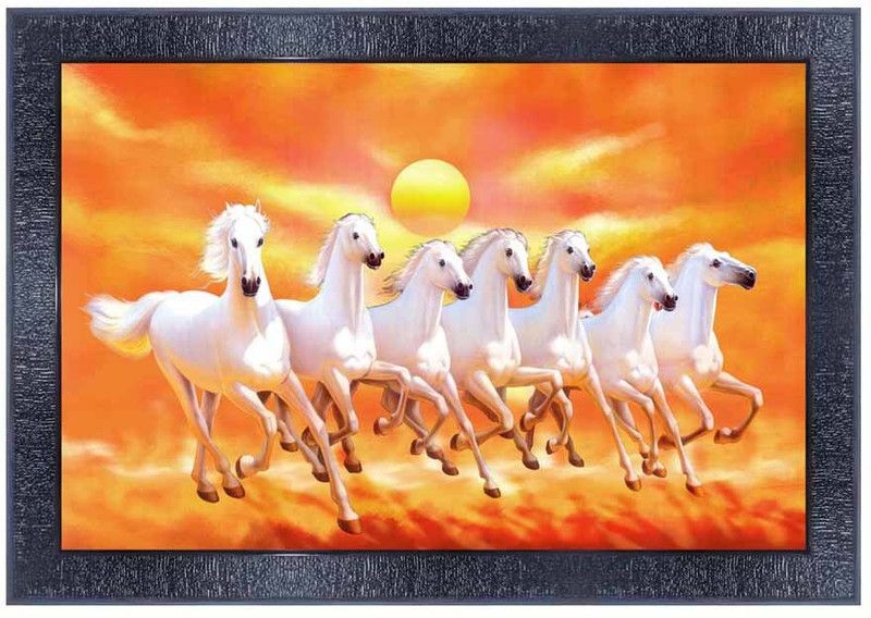 pnf Vastu Seven (7) Horse Frames Wood Photo Frames with Acrylic Sheet (Glass)19005- Digital Reprint 10 inch x 14 inch Painting  (With Frame)