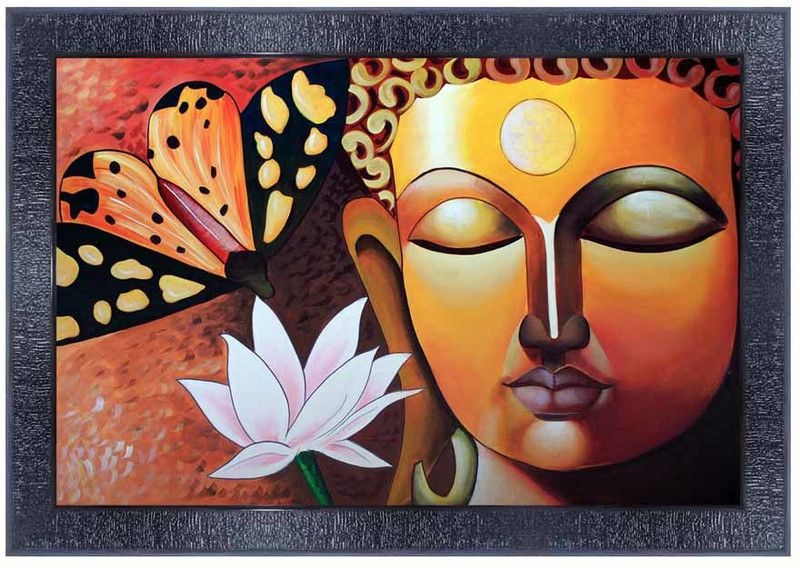 pnf Buddha Wood Photo Frames with Acrylic Sheet (Glass)3205 Digital Reprint 10 inch x 14 inch Painting  (With Frame)