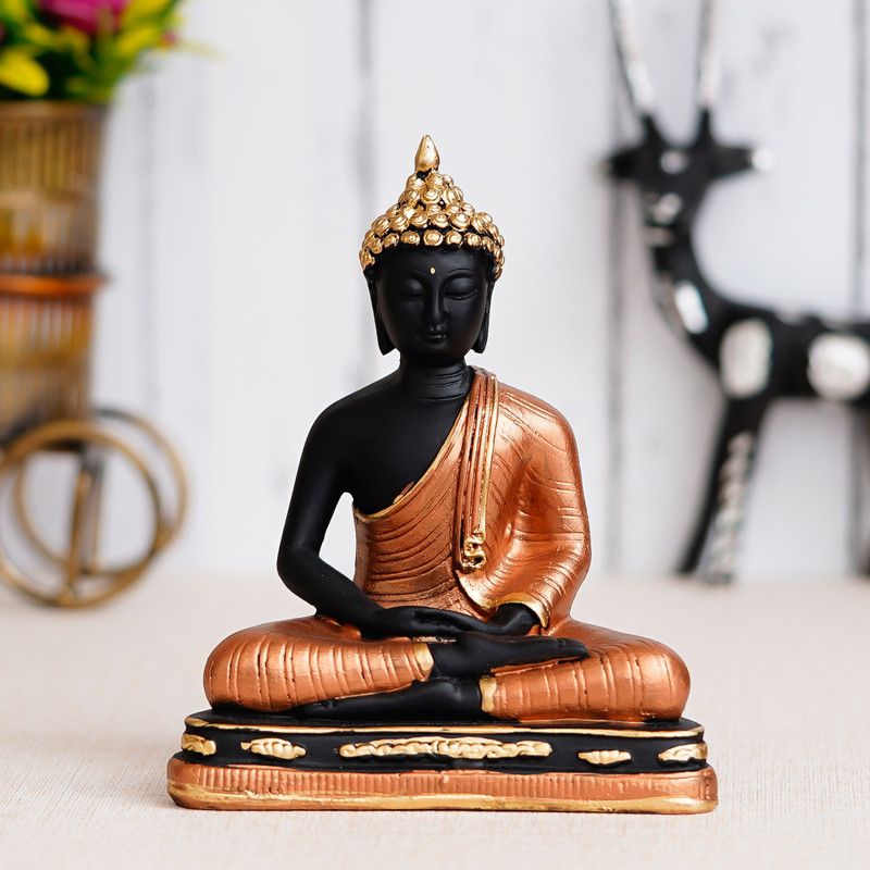Royalbox Meditating Buddha Statue For Home Decor Idol/Showpiece Decorative Showpiece - 16 cm  (Polyresin, Copper)