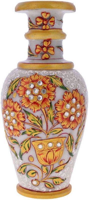 Pooja Creation Stoneware Vase  (6 inch, White)