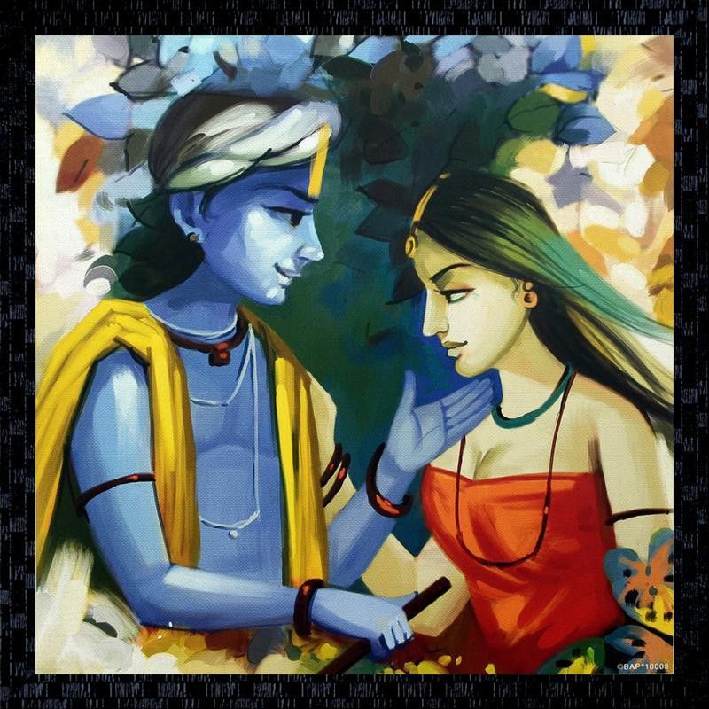 Janki Radha Krishan Ji Fiber Glass Wall Painting Canvas 14 inch x 14 inch Painting  (With Frame)