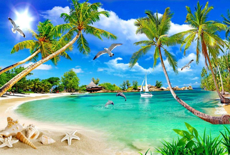 imbue Beach self adhesive vinyl painting without frame Digital Reprint 36 inch x 72 inch Painting  (Without Frame)