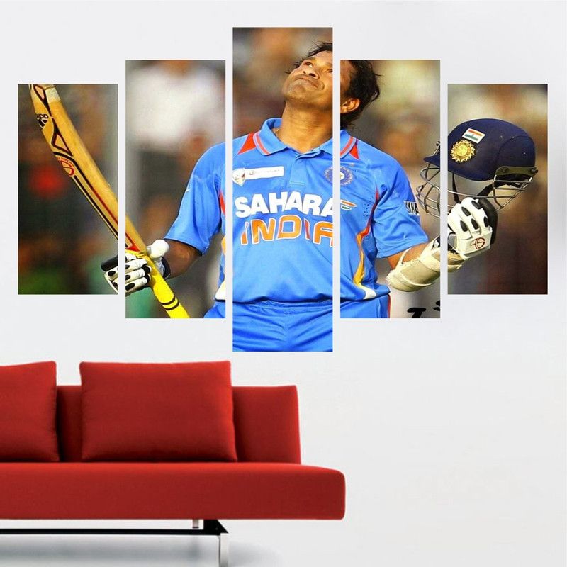 Saiii Designs 79 cm Sachin tendulkar Five Piece Poster wall Covering Area-(W 79 X H 49) Self Adhesive Sticker  (Pack of 5)