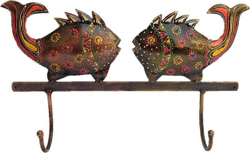Sancheti Art Copper Gold Iron Key Holder  (2 Hooks, Gold, Multicolor)
