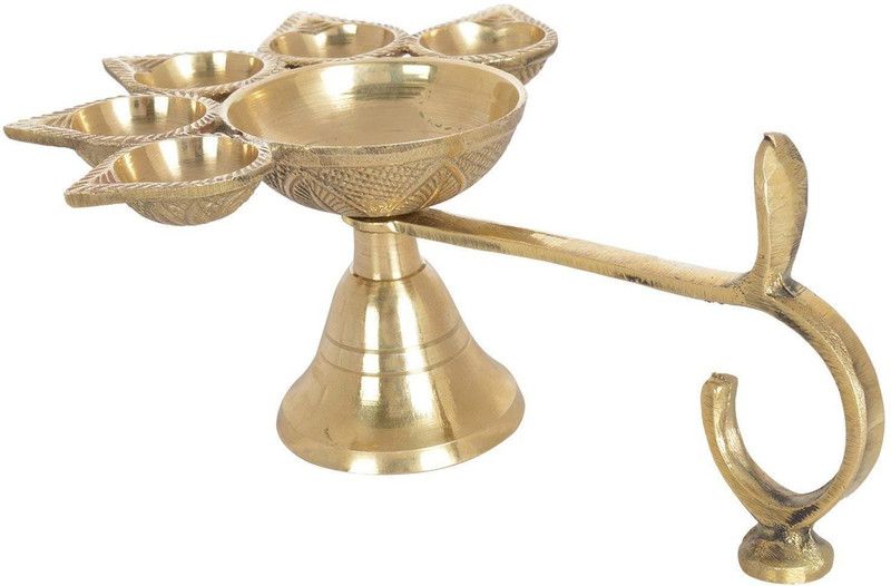 VALUE CRAFTS Brass Hindu 5 Face Puja Camphor Burner Lamp Panch Aarti Jyoti/diya Stand Puja / Worship/Spirtual/Religion and Devotion Brass Table Diya  (Height: 2.9 inch)
