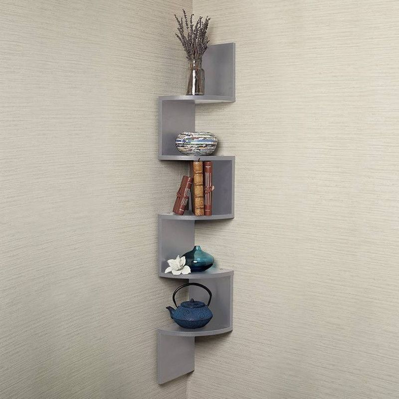 wooden creation 5 SHELF GREY ZIG ZAG MDF (Medium Density Fiber) Wall Shelf  (Number of Shelves - 5, Grey)