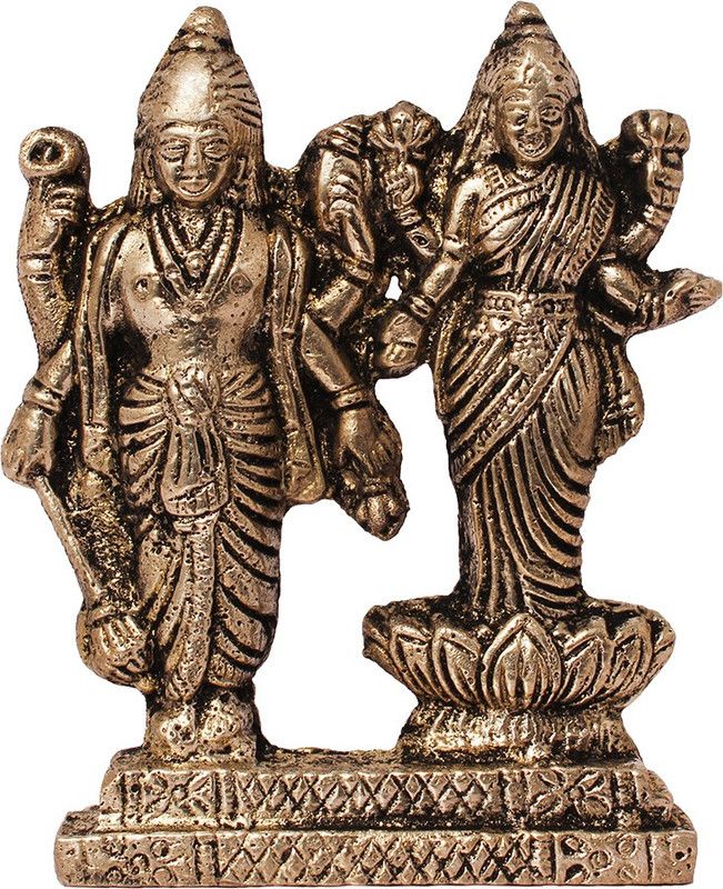 ART N HUB Goddess lakshmi / Laxmi & Lord Vishnu Idol God Statue Gift Item Decorative Showpiece - 6 cm  (Brass, Gold)
