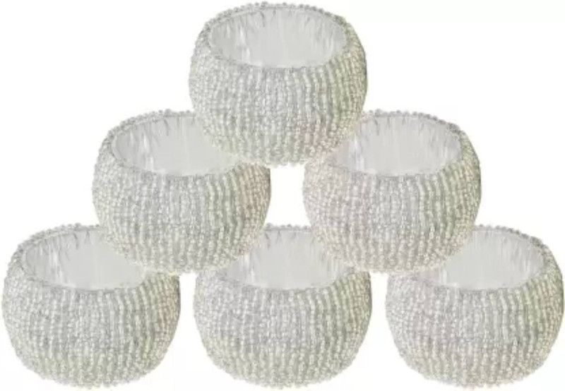 Quickcollection Silver Napkin Ring Dining Table Decor Napkin Holder Attrative Look (Set of 6) Decorative Showpiece - 3 cm  (Plastic, Silver)