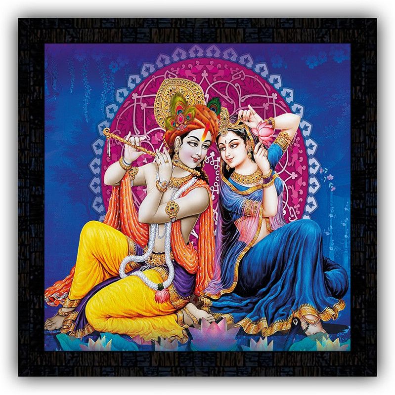 Poster N Frames framed poster of Radha Krishna-7890 Digital Reprint 14 inch x 14 inch Painting  (With Frame)