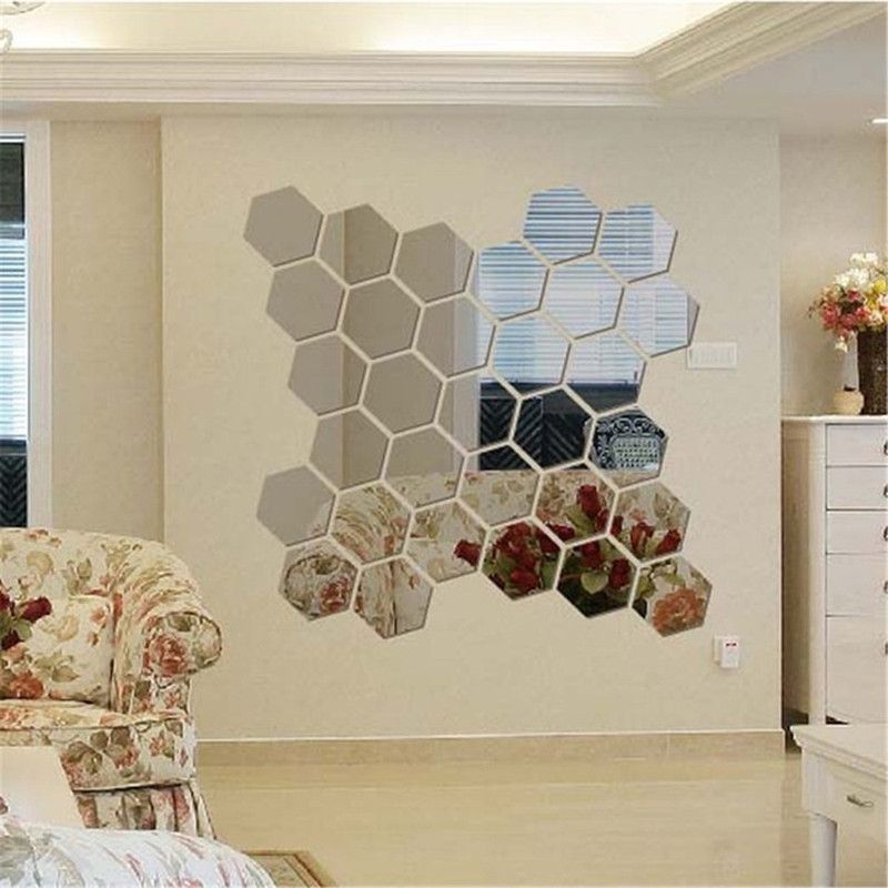 Atulyaarts 72 cm HEXAGON Golden (Pack of 12) 3D Mirror 3D Acrylic Wall sticker Self Adhesive Sticker  (Pack of 1)