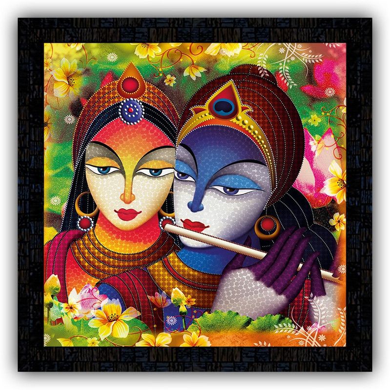 Poster N Frames framed poster of Radha Krishna-14877 Digital Reprint 14 inch x 14 inch Painting  (With Frame)
