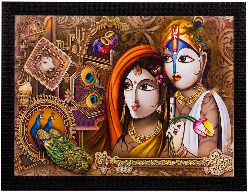 eCraftIndia Radha Krishna Matt Textured UV Oil 11 inch x 14 inch Painting  (With Frame)