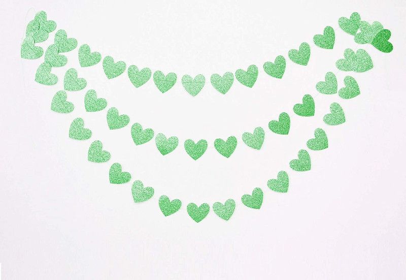 Party Hour Hanging Doorway Heart Paper Curtain Glitter Garland Confetti Props for Birthday,Anniversary, Bachelorette,Baby Shower, Bridal Decoration, Size-9 Feet - Green, Set of 2  (Green)