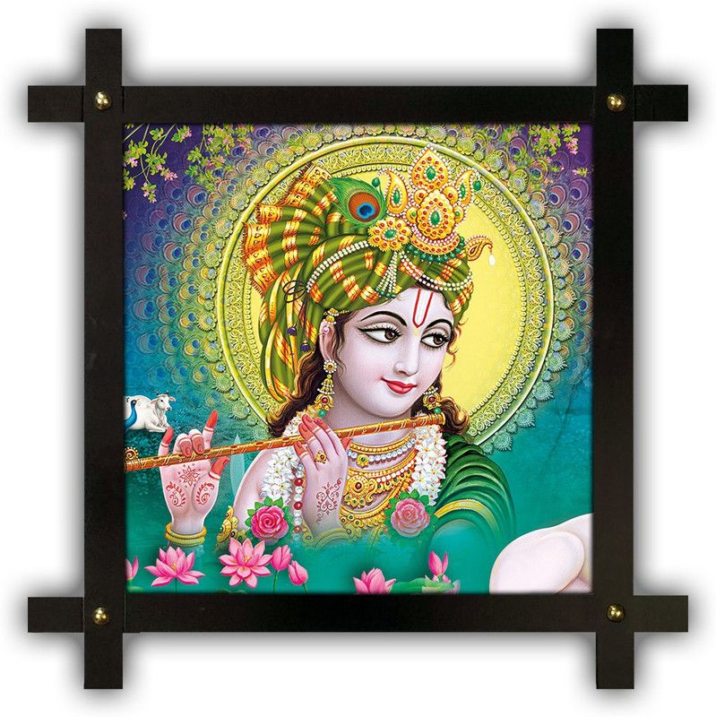 Poster N Frames Cross Wooden Frame Hand-Crafted with photo of Baby Krishna m-108-12x12-corssframe.jpg Digital Reprint 16.5 inch x 16.5 inch Painting  (With Frame)