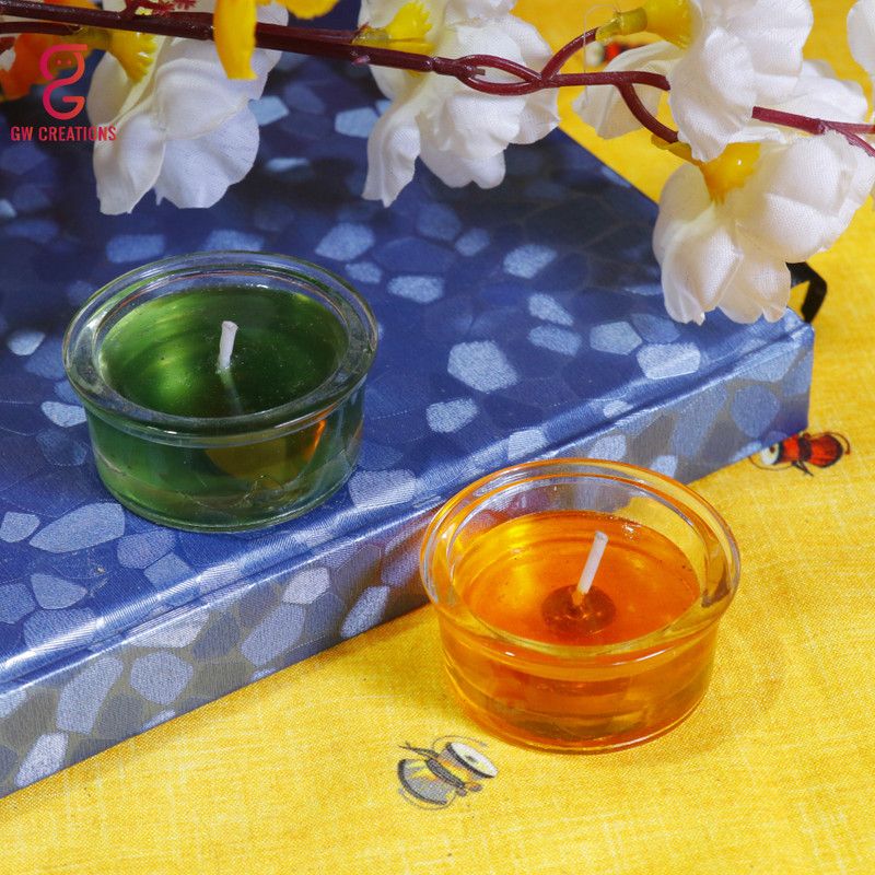 GW Creations Smokeless Gel Candle Small Bowl Orange Green Candle  (Orange, Green, Pack of 2)