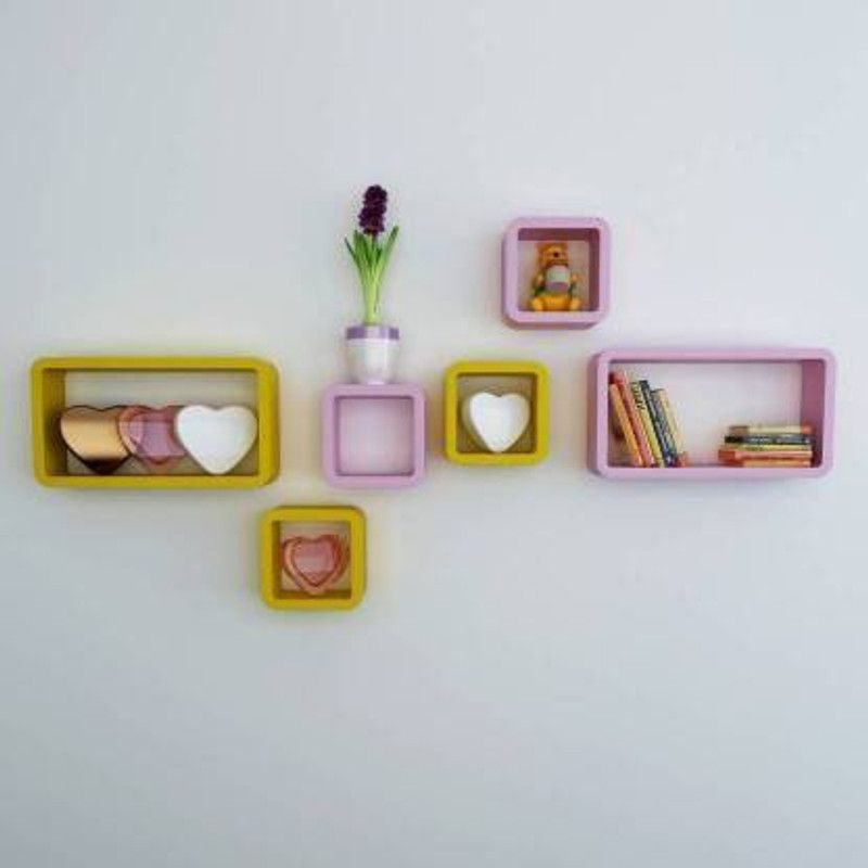 ANB Enterprises MDF (Medium Density Fiber) Wall Shelf  (Number of Shelves - 6, Pink, Yellow)