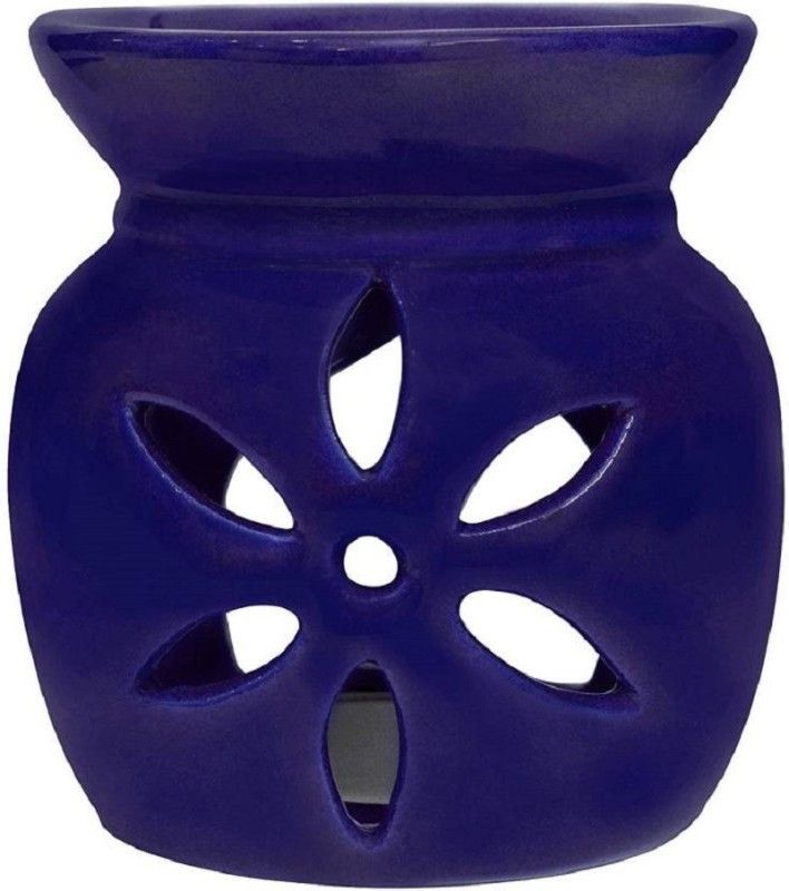 Bright Shop Ceramic Aroma Tealight Diffuser Oil Burner Blue Colour Flower Cut Design Room Freshner With 2 Candles & Fregrance Oil 10 ML Diffuser  (4 x 2.5 ml)
