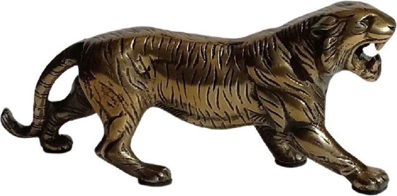 METALCRAFTS Tiger, Made of Aluminium, Brass colour powder quoted, Length 9", 23 cm. Decorative Showpiece - 9 cm  (Aluminium, Gold)