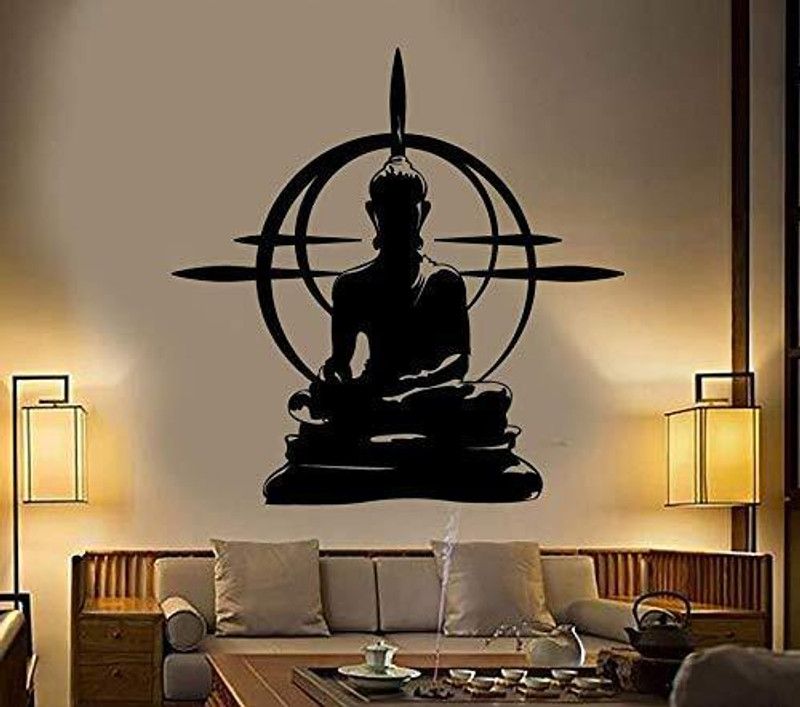 VVWV Buddhha Wall Yoga Room Bedroom Black Vinyl Stickers L x H 50 x 50 Cms  (Black)