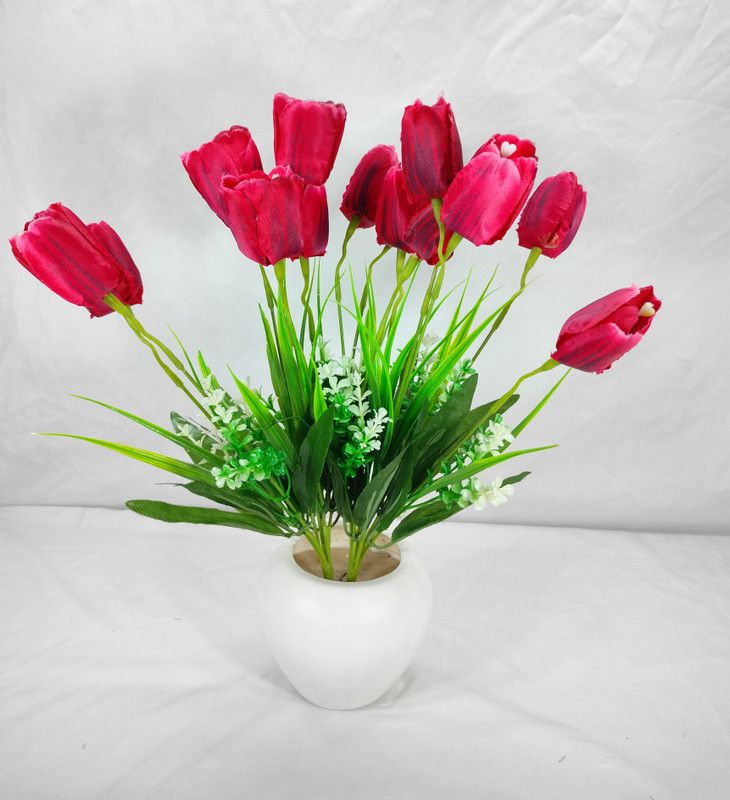 VIMIBELLS Pink Wild Flower Artificial Flower with Pot  (15 inch, Pack of 2, Flower Bunch)