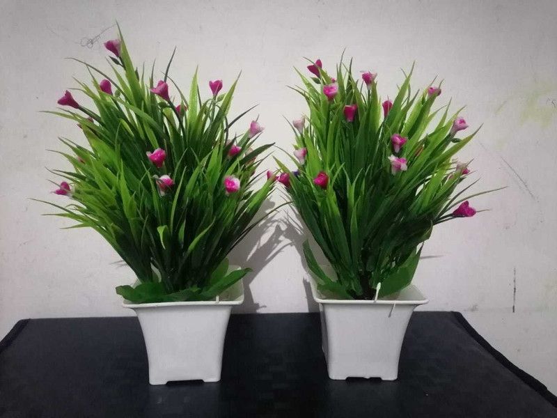 ROOPREKHA Green, Pink Wild Flower Artificial Flower with Pot  (10 inch, Pack of 2, Flower with Basket)