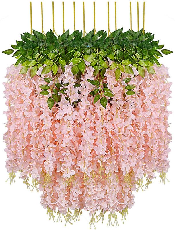 FOURWALLS Artificial Polyester and Plastic Hanging Orchid Flower Vine Pink Orchids Artificial Flower  (43 inch, Pack of 6, Vine & Creepers)