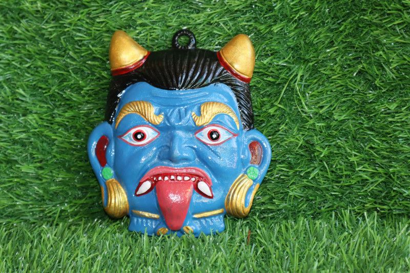 salvus app solution Metal Nazar Battu Wall Hanging Face Mask for Evil Eye Protection (Blue, Small) Decorative Showpiece - 12.7 cm  (Metal, Multicolor)