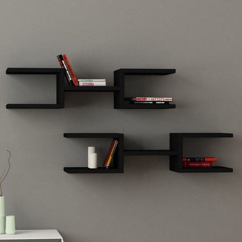 forex max handicrafts Unique Floting Wall Shelf for Living Room, Bedroom, Office, Wall Decor | MDF (Medium Density Fiber) Wall Shelf  (Number of Shelves - 2, Black)